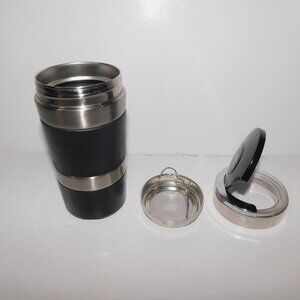 TEAOPIA Stainless Steel Black Silver Infuser Travel Teal Tumbler w Leaf Storage